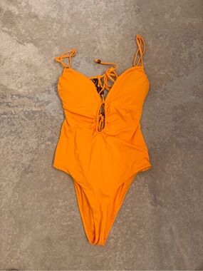 Zara Bright Orange Lace-Up One-Piece Swimsuit